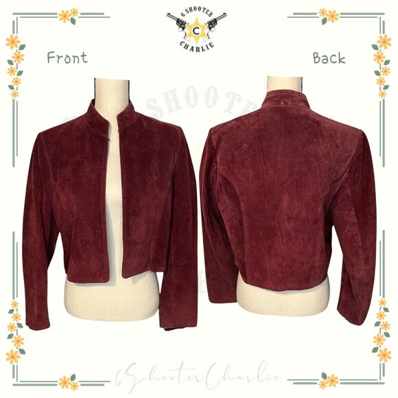 Vintage HALF MOON Maroon Cow Split Leather Long Sleeve Jacket Womens Size Large - Picture 1 of 6